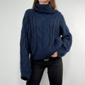 navy chunky cable knit turtle neck jumper