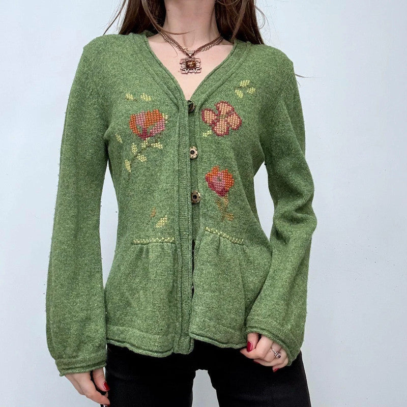 green floral embroidered flared fairy cardigan