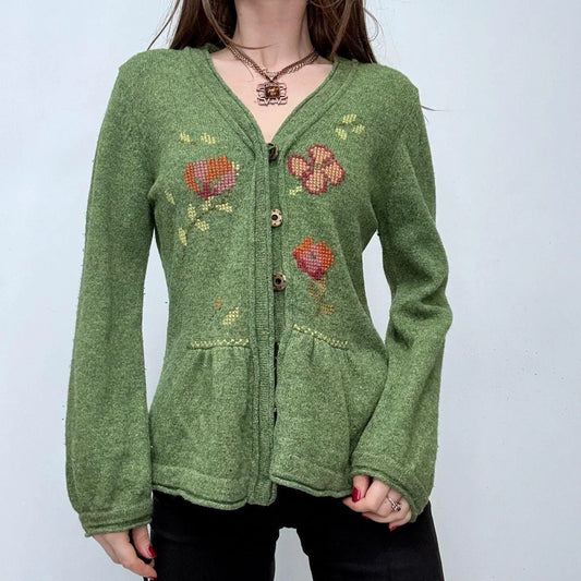 green floral embroidered flared fairy cardigan