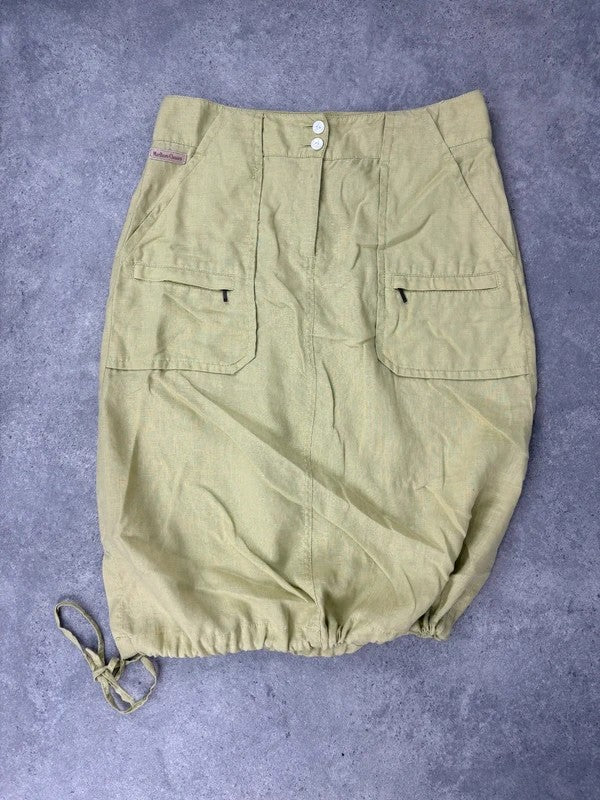 green Chartreuse 100% linen cargo grunge midi skirt