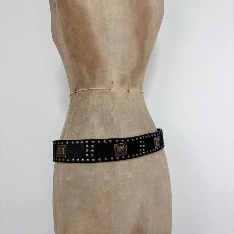 black cowhide studded western belt