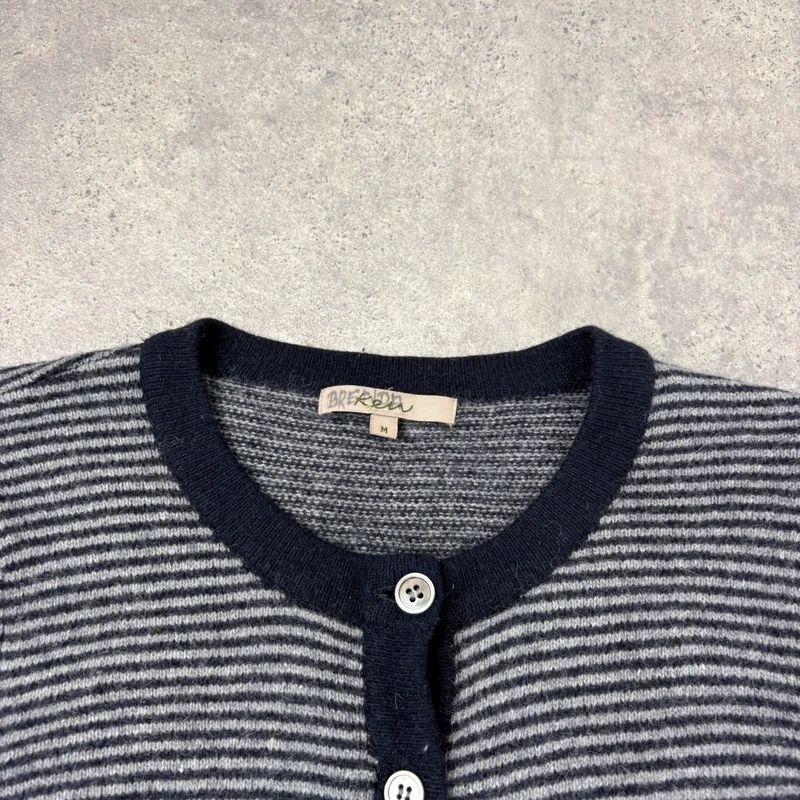 navy pinstripe button up cardigan crewneck