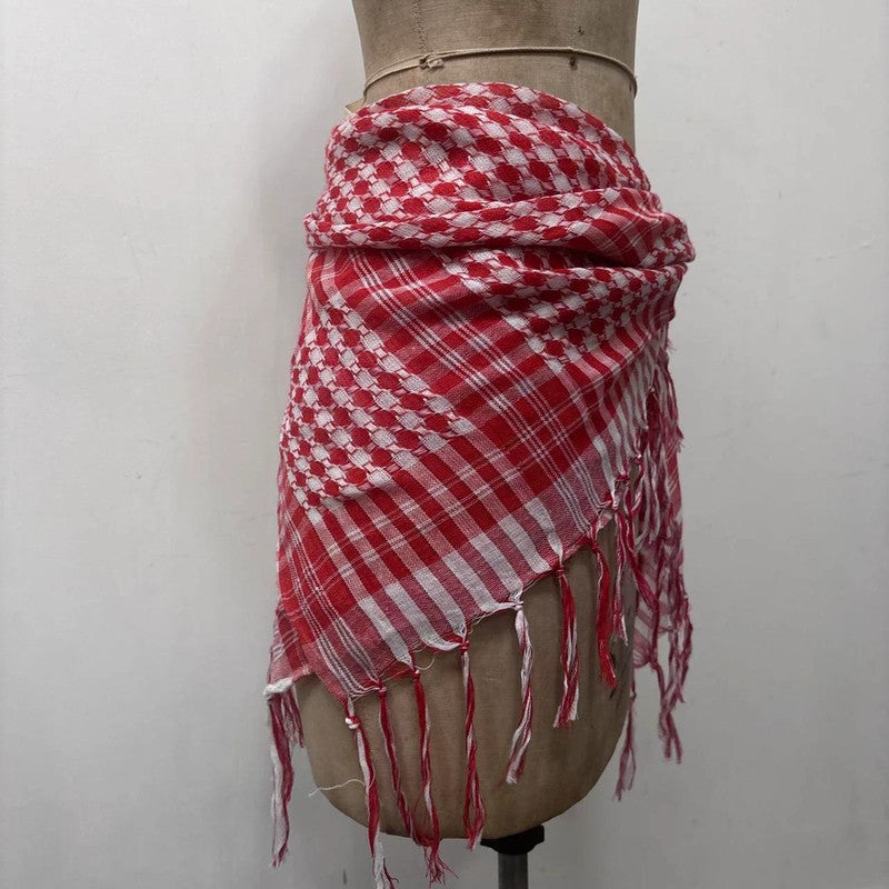 red checked tassel scarf