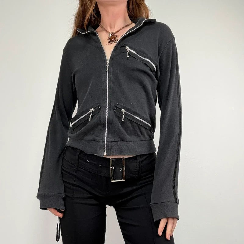 Black grunge jersey Zip-up sweater