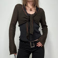 brown mohair knit cropped cardigan