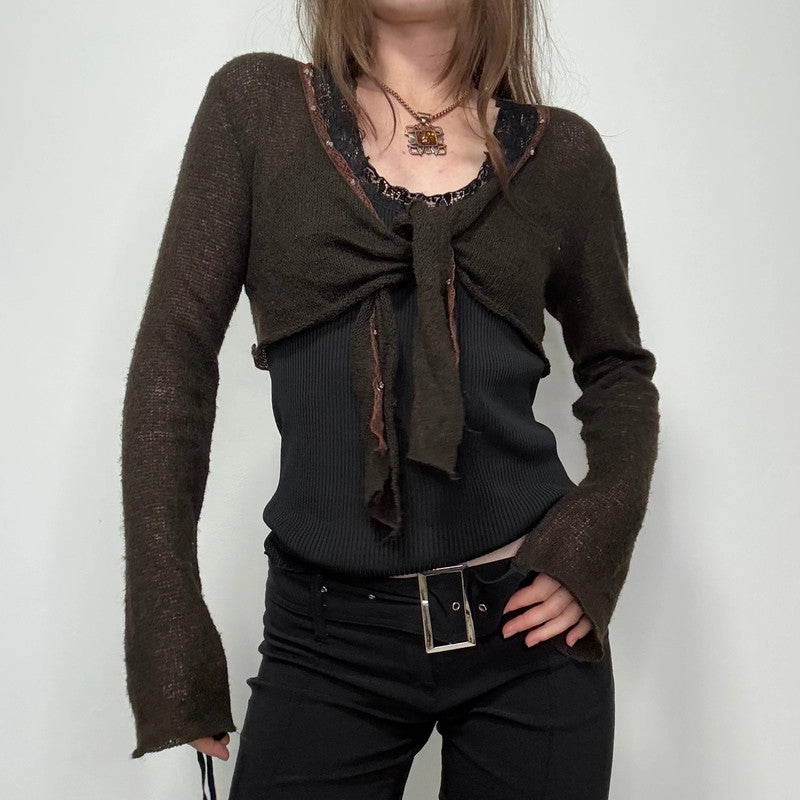 brown mohair knit cropped cardigan