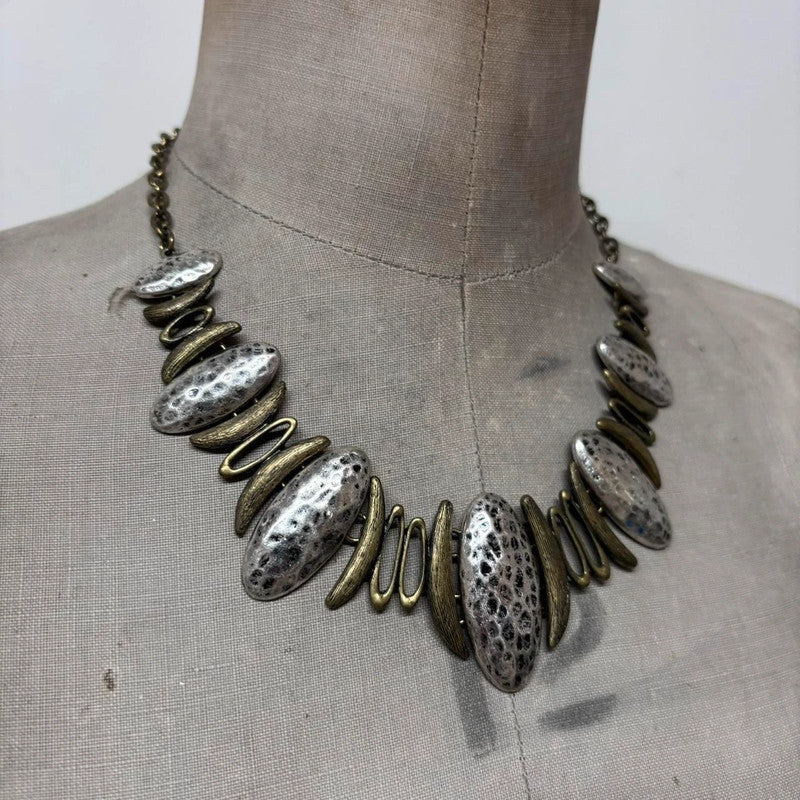silver hammered abstract necklace
