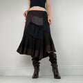panelled patchwork asymmetric black midi skirt