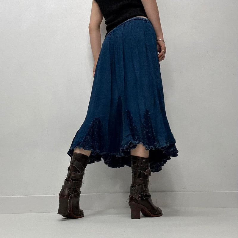 blue boho hippy midi skirt