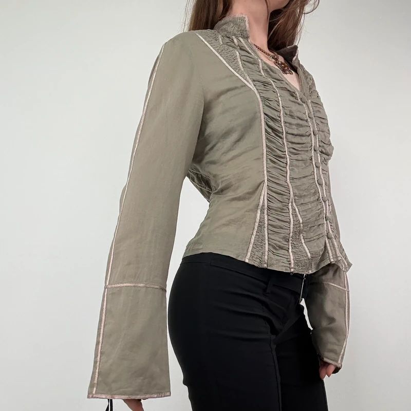 Khaki Gathered Lace Corset Shirt