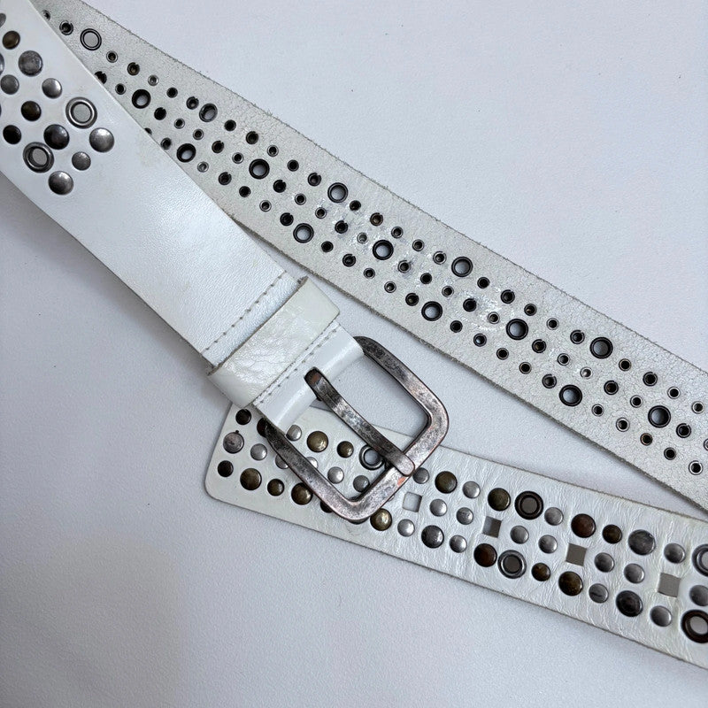 white leather studded belt