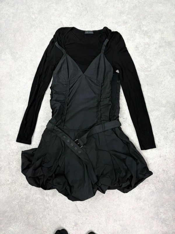 black grunge layered structured IKKS french midi dress