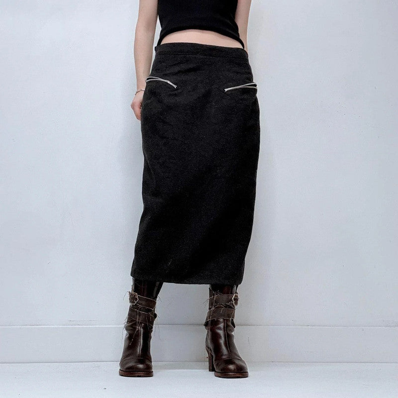 grey wool zip minimalist skirt