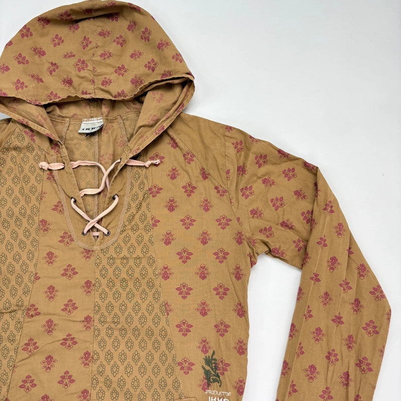 tan khaki printed cotton shirt