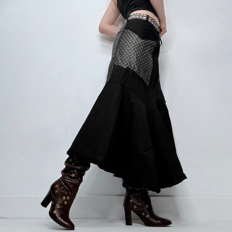 black polkadot patchwork maxi skirt
