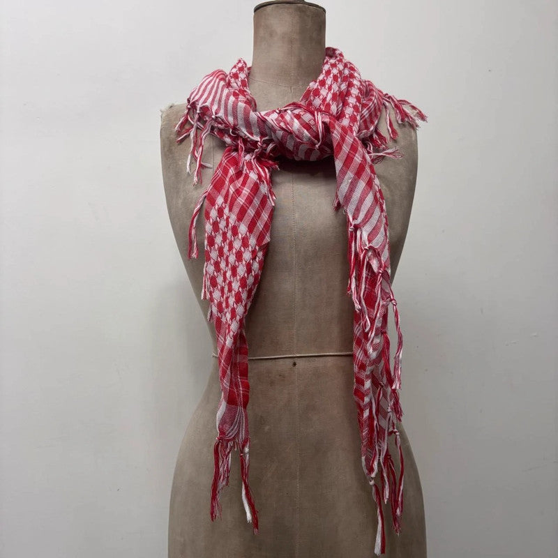 red checked tassel scarf