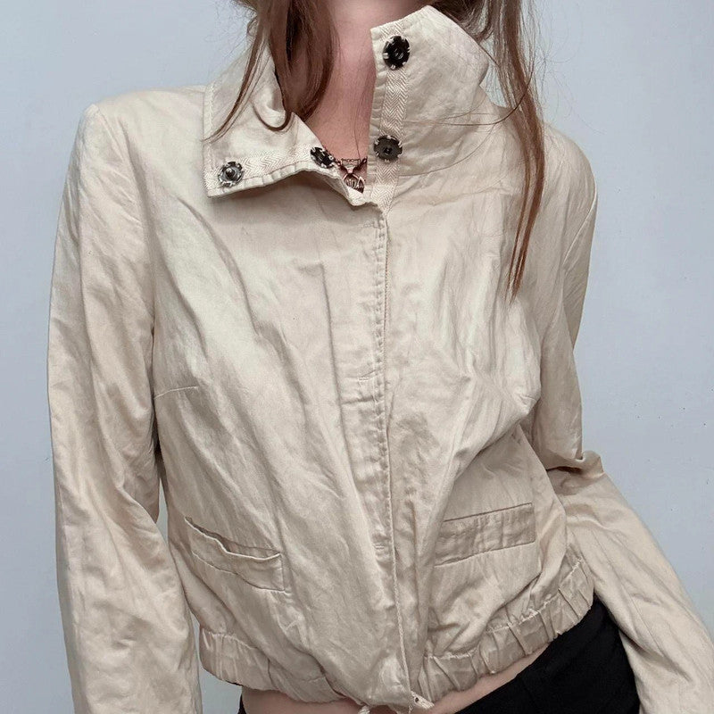cropped tan high neck jacket