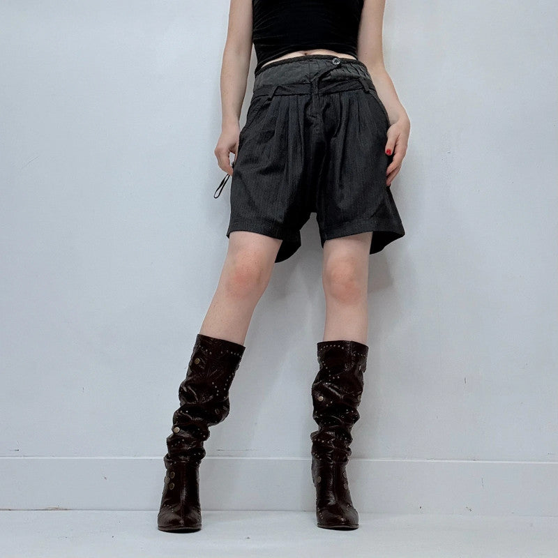 high rise corset style pleated shorts
