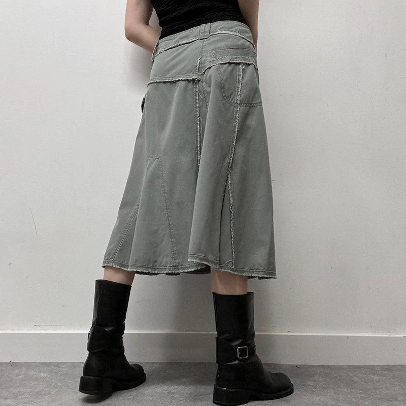khaki denim distressed skirt