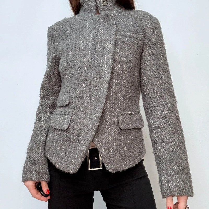 grey asymmetric preppy work blazer jacket