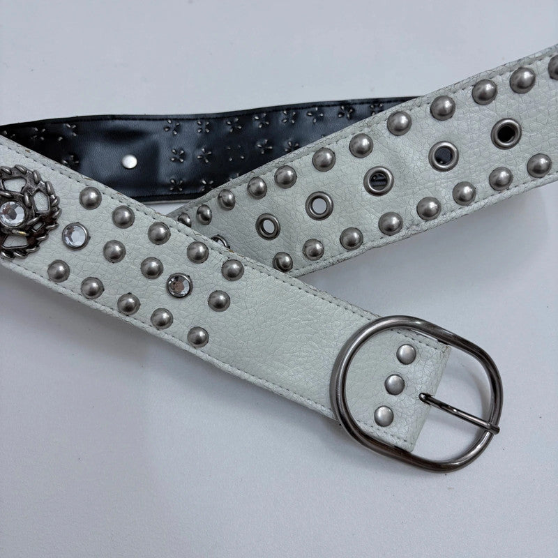 white leather studded belt