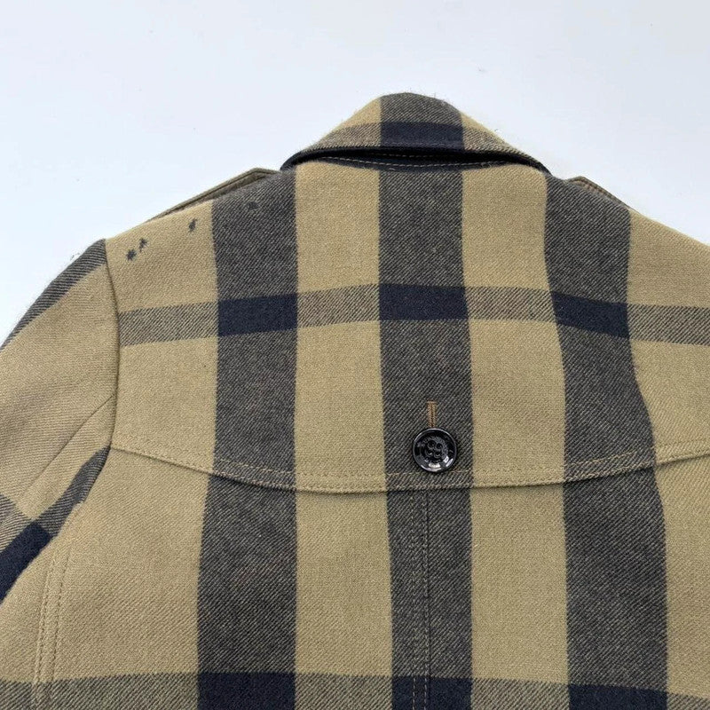 khaki Burberry tartan wool peacoat jacket