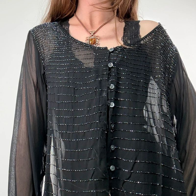 sheer black beaded Rene Derhy shirt