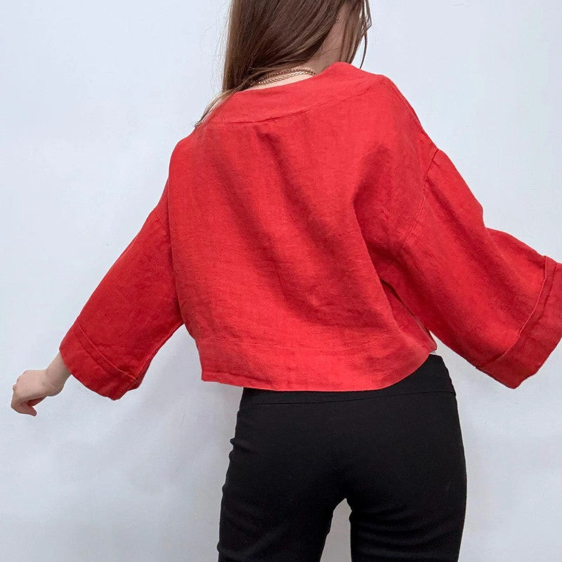 red slouchy oversized linen shirt