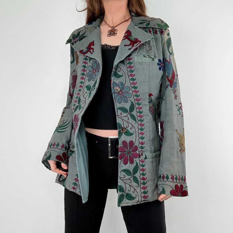 Khaki embroidered boho hippie jacket