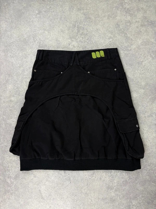 black layered utility midi skirt
