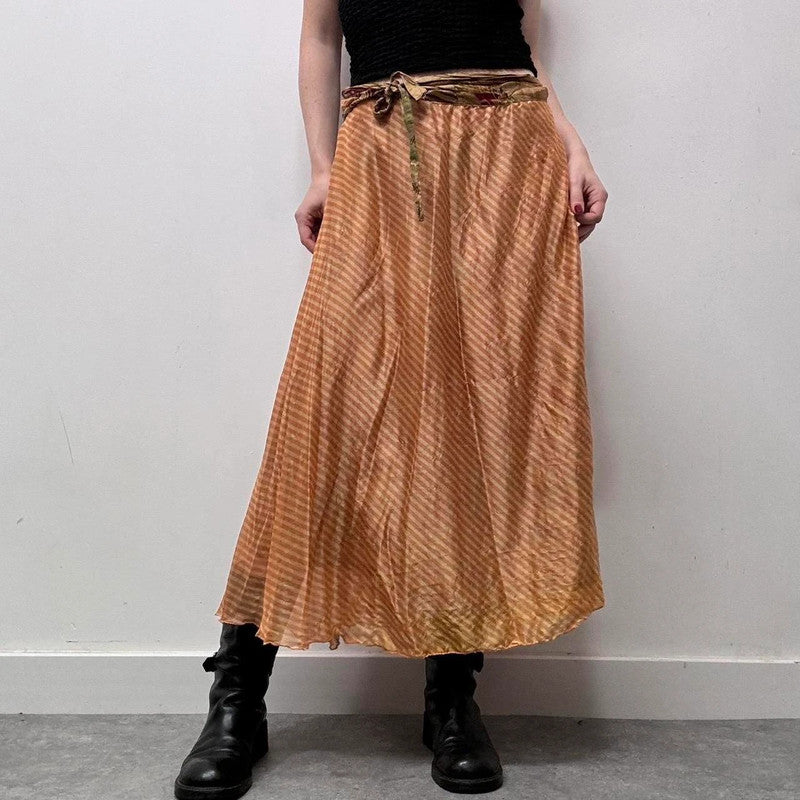 layered paisley boho silk skirt
