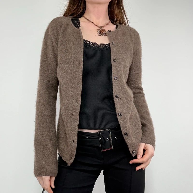Kujten brown cashmere fluffy cardigan