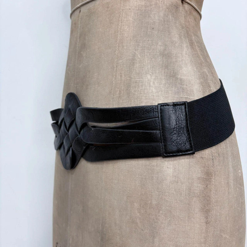 black leather woven boho belt