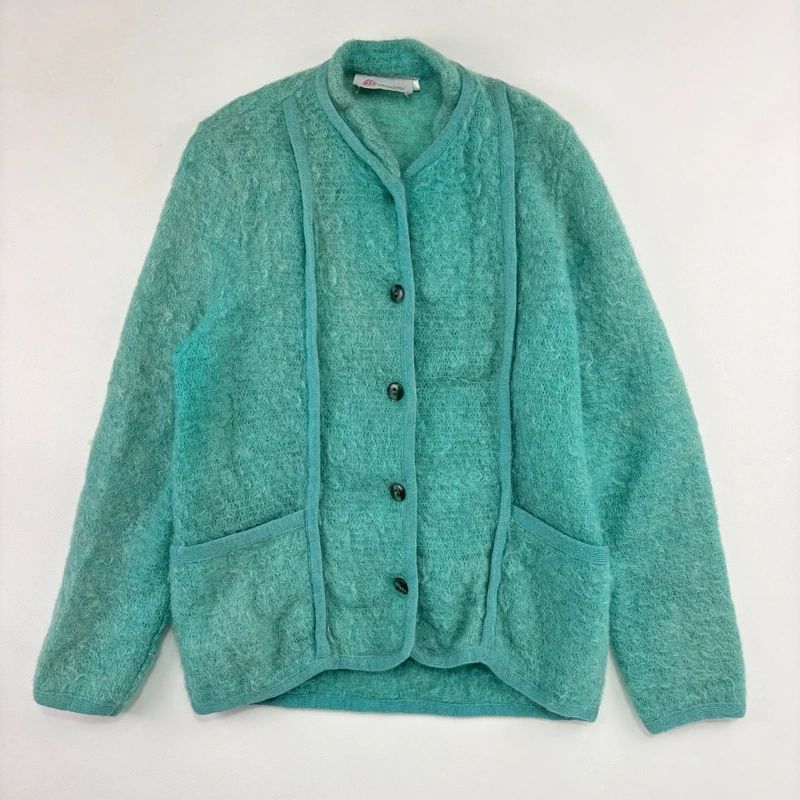 Green Mohair panelled Slouchy Cardigan knit