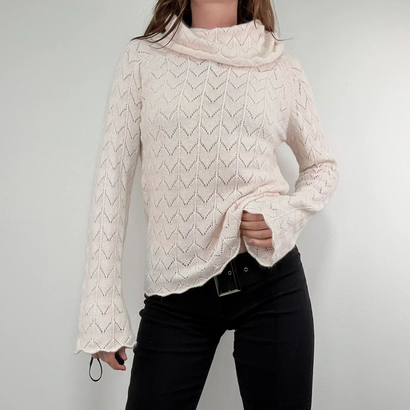 pale pink angora knitted pale pink flared jumper