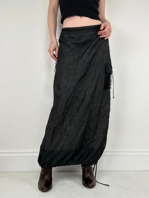 distressed black grunge maxi cargo skirt
