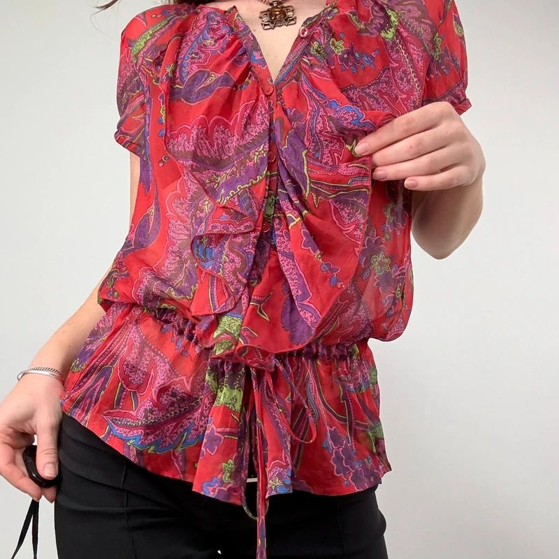 Sheer Floral Silk Paisley Shirt