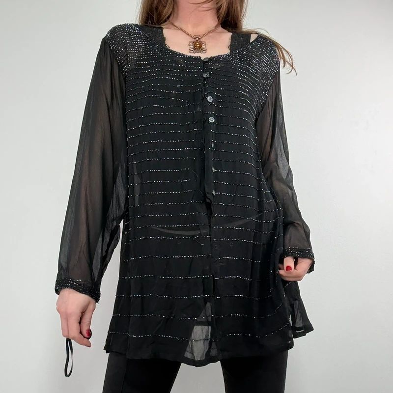 sheer black beaded Rene Derhy shirt