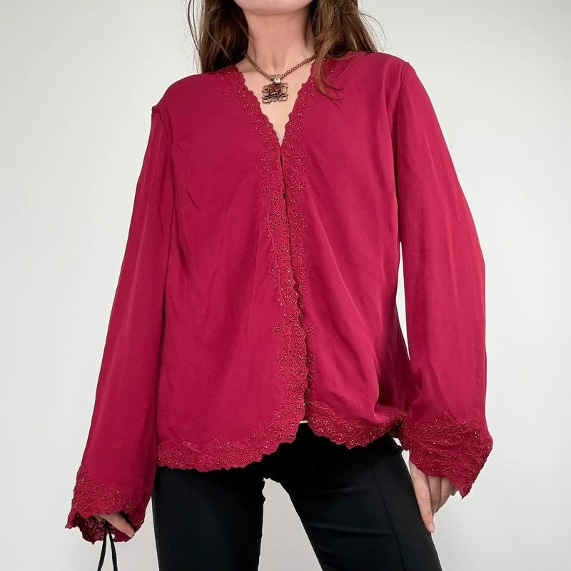 Pink silk beaded floaty embellished shirt cardi