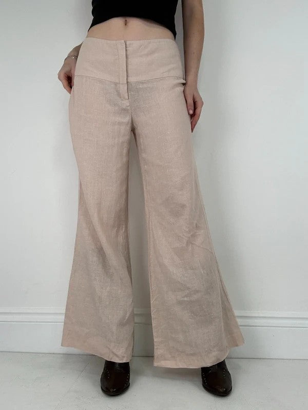 pink beige linen wide leg trousers