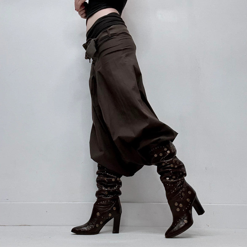 Cop Copine brown pleated drop waist fold waist trousers