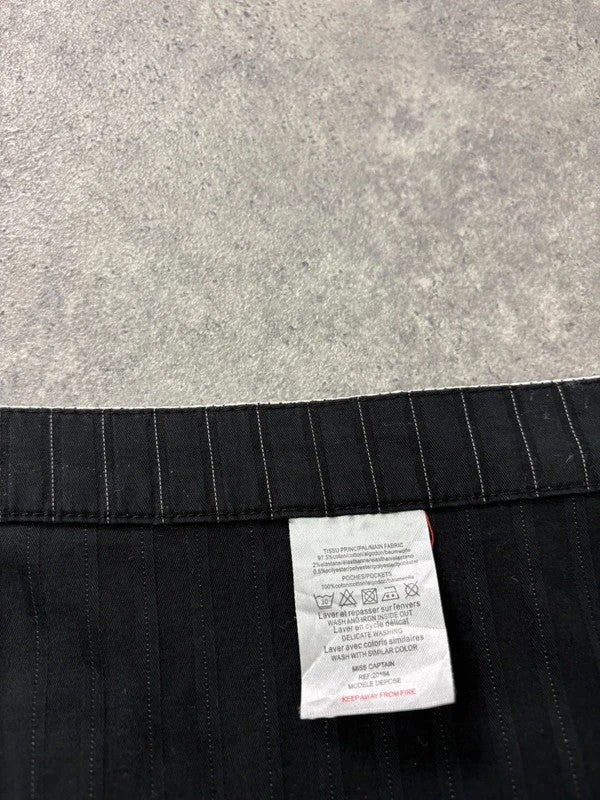 asymmetric deconstructed black pinstripe midi skirt