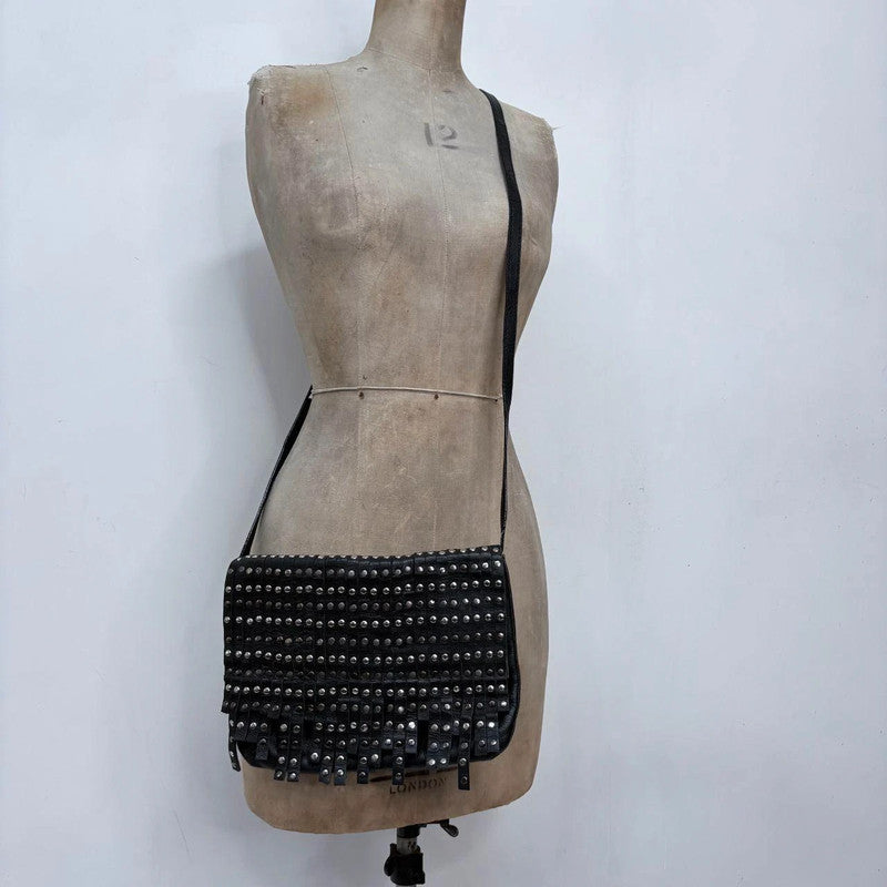 black leather studded grunge bag