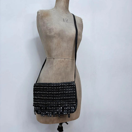 black leather studded grunge bag