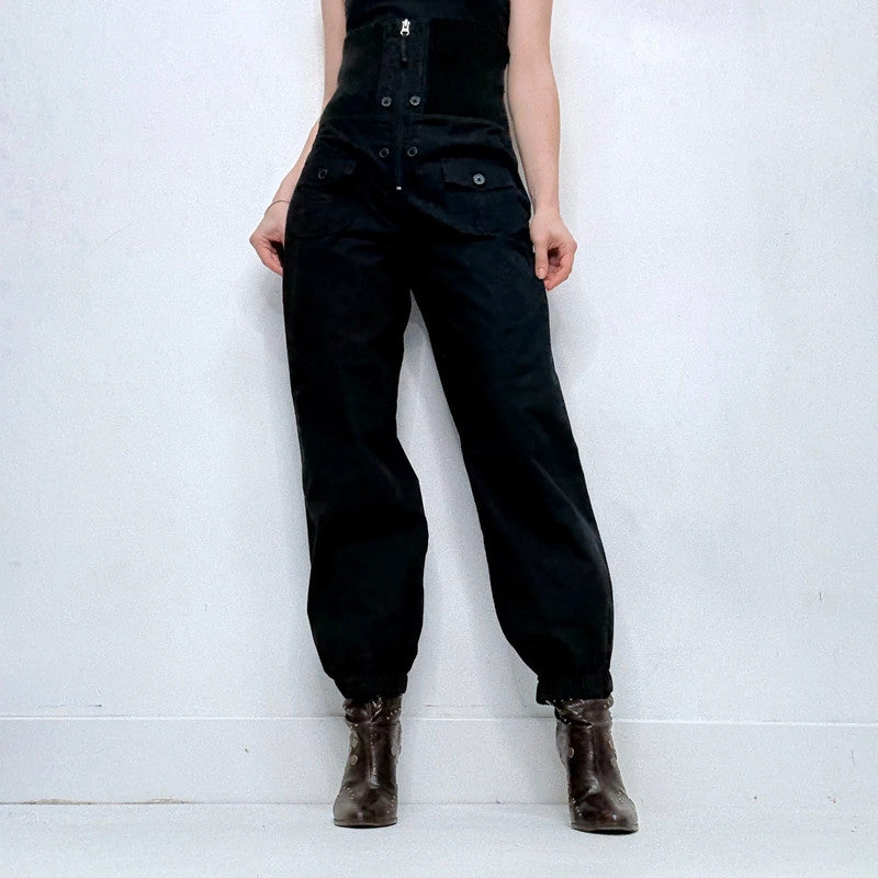 black corset waist puff trousers