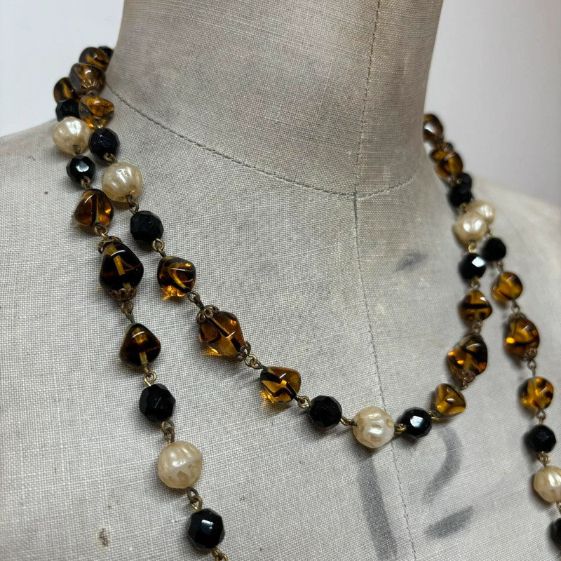 layered chain beaded charm necklace