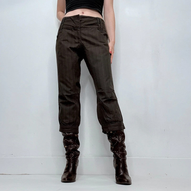 brown pinstripe cuffed straight leg trousers