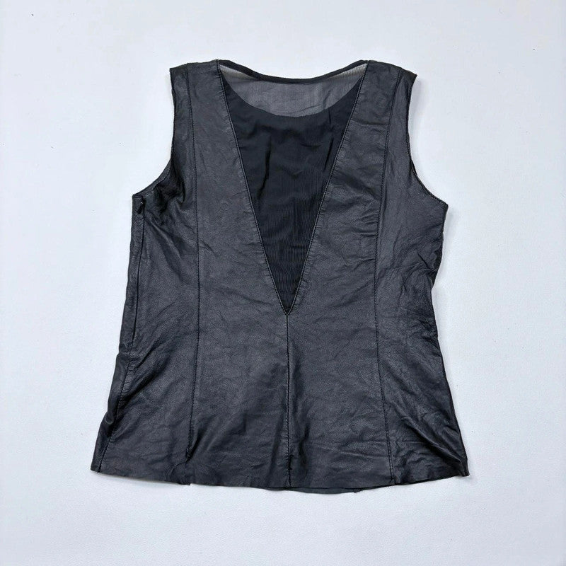 black leather fitted vest top