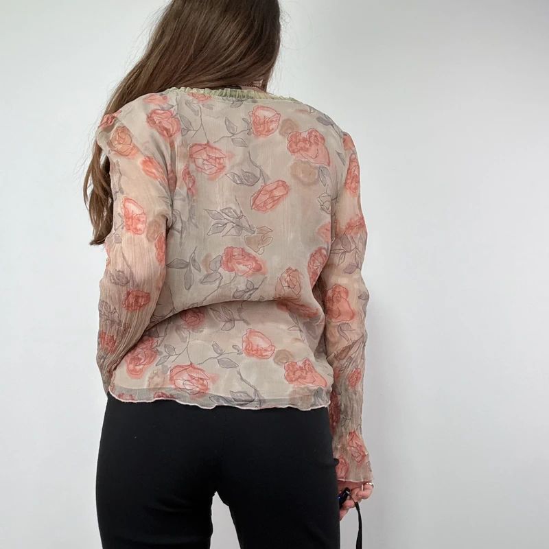 Sheer Crinkle Floral Lace-Up Fairy Shirt