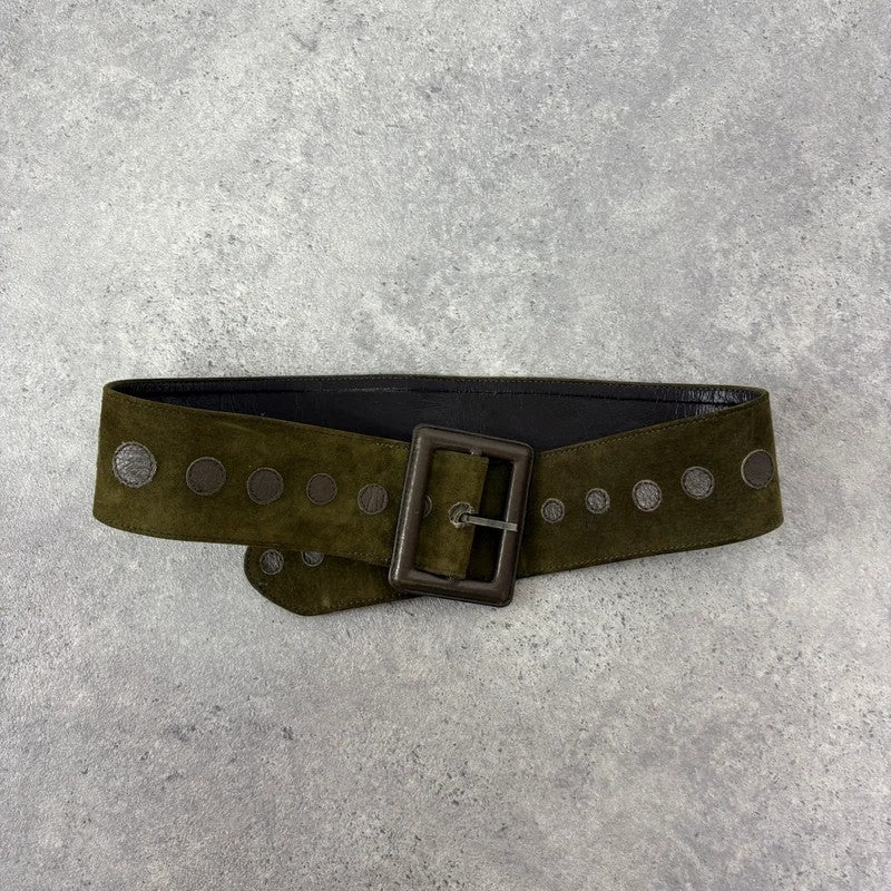 Khaki suede thick leather belt